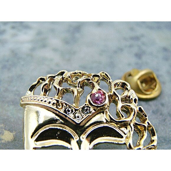 Mardi Gras Thai Style Oriental Mask Brooch Hat Lapel Pin Pink Stone Gothic - Picture 6 of 12